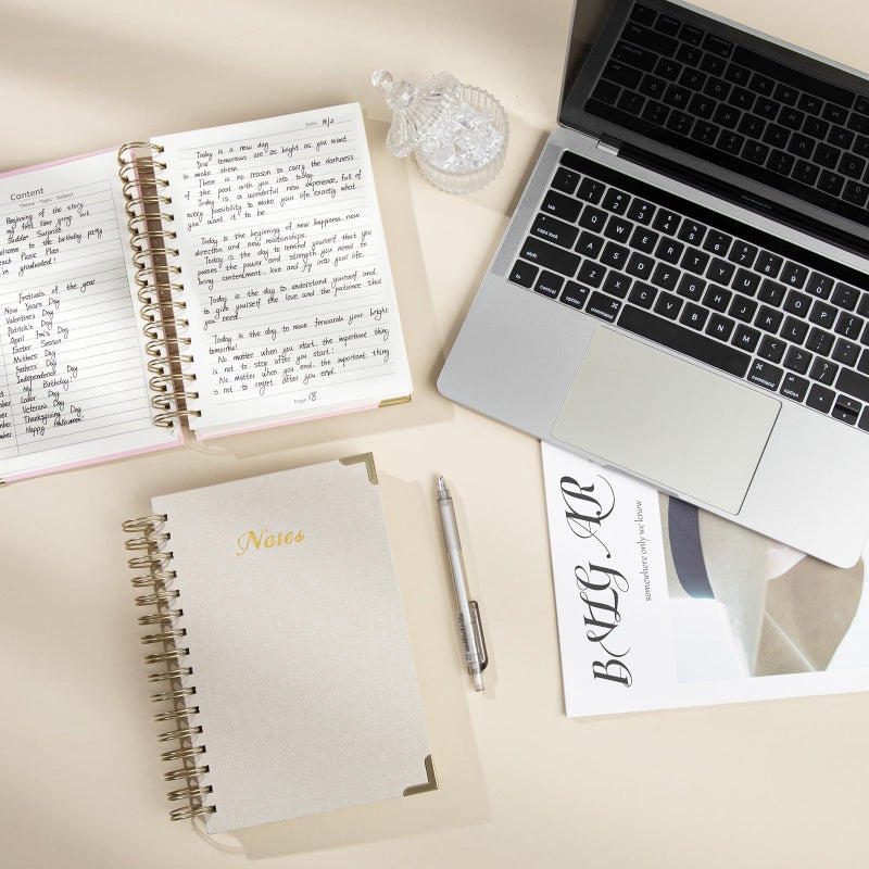 ALKALO Spiral Notebook Journal, 328 Pages Linen Hardcover College Ruled Notebook, Lined Thick Journals for Women Men, A5 Thick Spiral Journal for Writing, 100GSM Paper, Cute Notebooks for Work School - Image 2