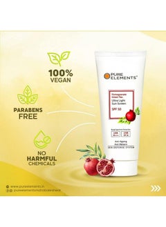 Pure Elements Pomegranate Green Tea Ultralight Sunscreen Spf 50 Lightweight No White Cast Acne Safe For Men & Women 50 Gm  - Image 4