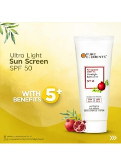 Pure Elements Pomegranate Green Tea Ultralight Sunscreen Spf 50 Lightweight No White Cast Acne Safe For Men & Women 50 Gm  - Image 1
