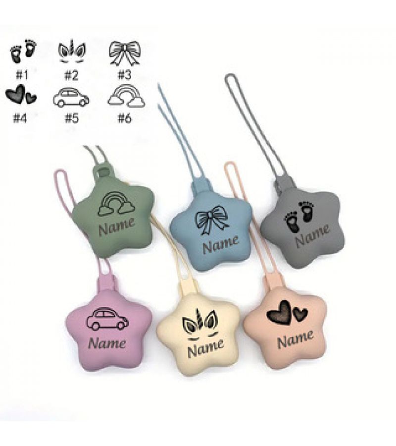 Lavender Star Shaped Pacifier Storage Bag With Pattern Custom Name Personalized Engraved Pacifier Clip Food Grade Silicone Pacifier Case Portable Travel Pouch For Stroller - Image 2