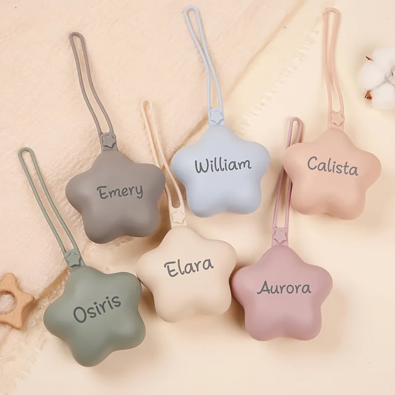 Lavender Star Shaped Pacifier Storage Bag With Pattern Custom Name Personalized Engraved Pacifier Clip Food Grade Silicone Pacifier Case Portable Travel Pouch For Stroller - Image 1