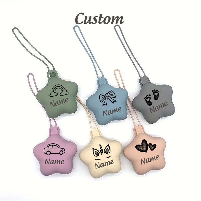 Lavender Star Shaped Pacifier Storage Bag With Pattern Custom Name Personalized Engraved Pacifier Clip Food Grade Silicone Pacifier Case Portable Travel Pouch For Stroller - Image 3