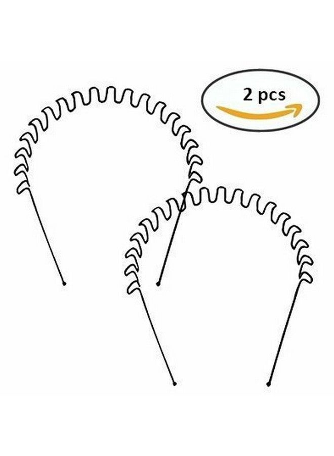 ELRINZA (Hair Band Pack Of 2) For Men And Women Daily Use Black Spring Zigzag Wave Metal Hair Hoop Band Pack Of 2 Color Black - Image 2