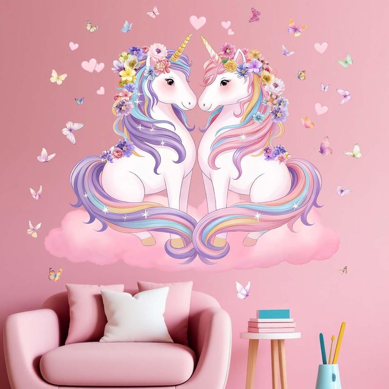 ARS Unicorn Wall Decals for Girls Bedroom: Pink Cloud Heart Wall Stickers - Peel and Stick Vinyl Decor for Girls Kids Room Ages 1-12 Years - Image 3