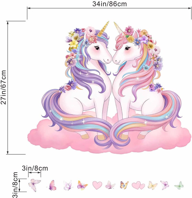 ARS Unicorn Wall Decals for Girls Bedroom: Pink Cloud Heart Wall Stickers - Peel and Stick Vinyl Decor for Girls Kids Room Ages 1-12 Years - Image 4