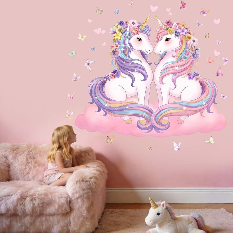ARS Unicorn Wall Decals for Girls Bedroom: Pink Cloud Heart Wall Stickers - Peel and Stick Vinyl Decor for Girls Kids Room Ages 1-12 Years - Image 2