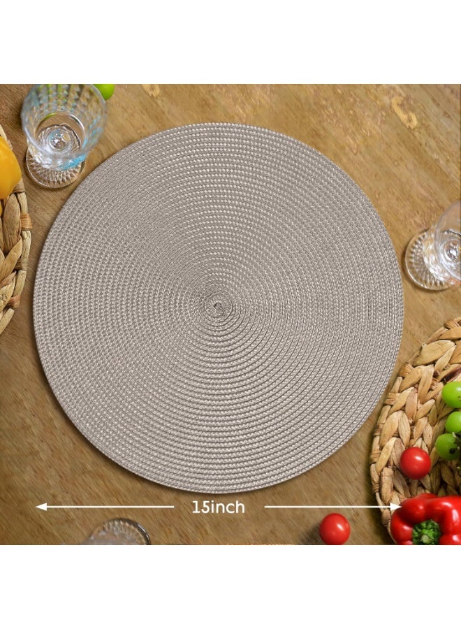 مستدير متفرج Placemats مجموعة من 6 طاولة حصيرات لجداول الطعام المنسوجة غسالة غير انزلاق مكان حصيرات 15 بوصة (Taupe، 6pcs) - Image 2