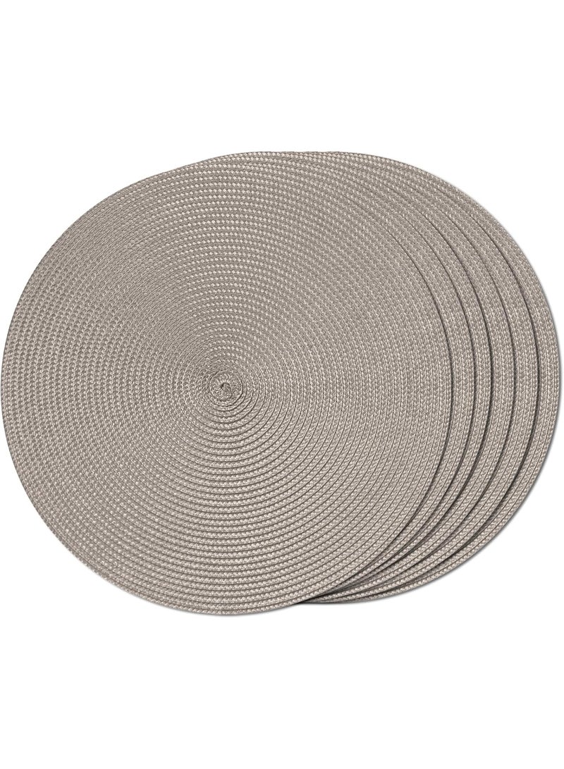 مستدير متفرج Placemats مجموعة من 6 طاولة حصيرات لجداول الطعام المنسوجة غسالة غير انزلاق مكان حصيرات 15 بوصة (Taupe، 6pcs) - Image 1