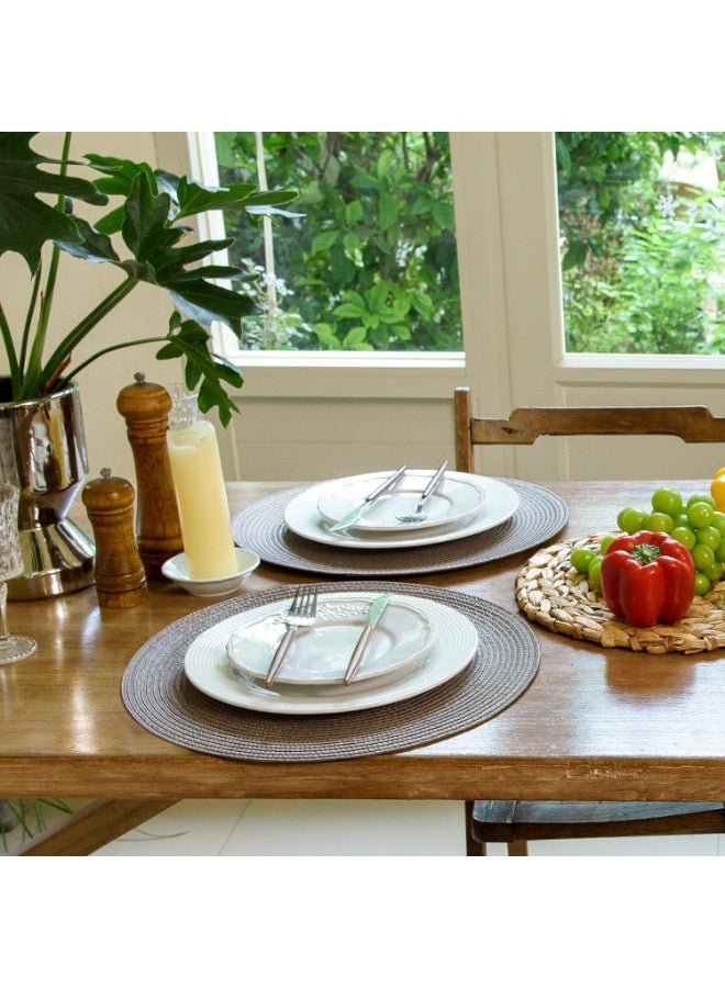 مستدير متفرج Placemats مجموعة من 6 طاولة حصيرات لجداول الطعام المنسوجة غسالة غير انزلاق مكان حصيرات 15 بوصة (Taupe، 6pcs) - Image 5
