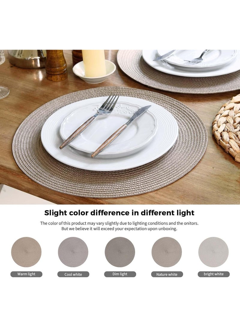 مستدير متفرج Placemats مجموعة من 6 طاولة حصيرات لجداول الطعام المنسوجة غسالة غير انزلاق مكان حصيرات 15 بوصة (Taupe، 6pcs) - Image 4