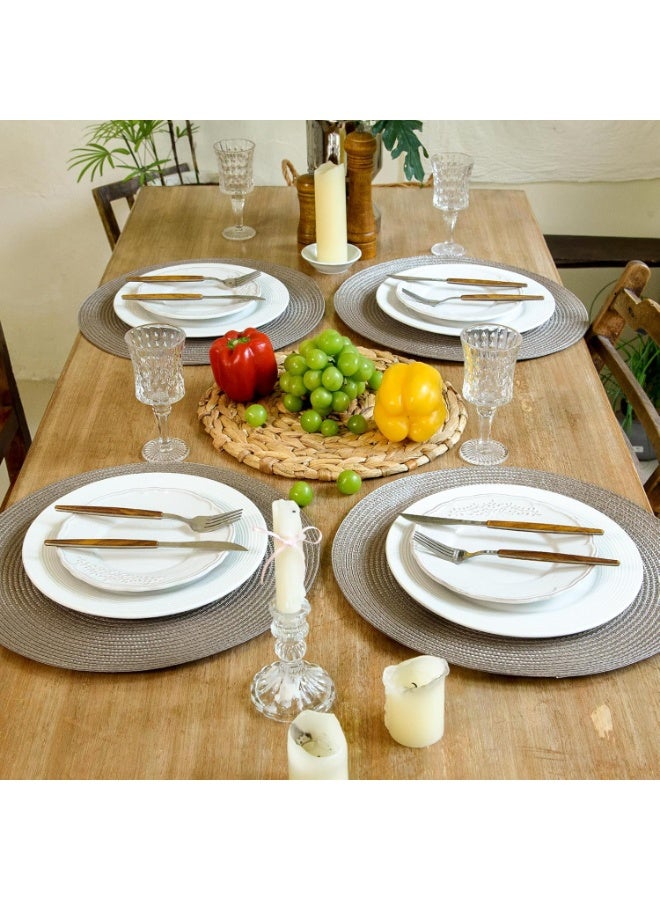مستدير متفرج Placemats مجموعة من 6 طاولة حصيرات لجداول الطعام المنسوجة غسالة غير انزلاق مكان حصيرات 15 بوصة (Taupe، 6pcs) - Image 3