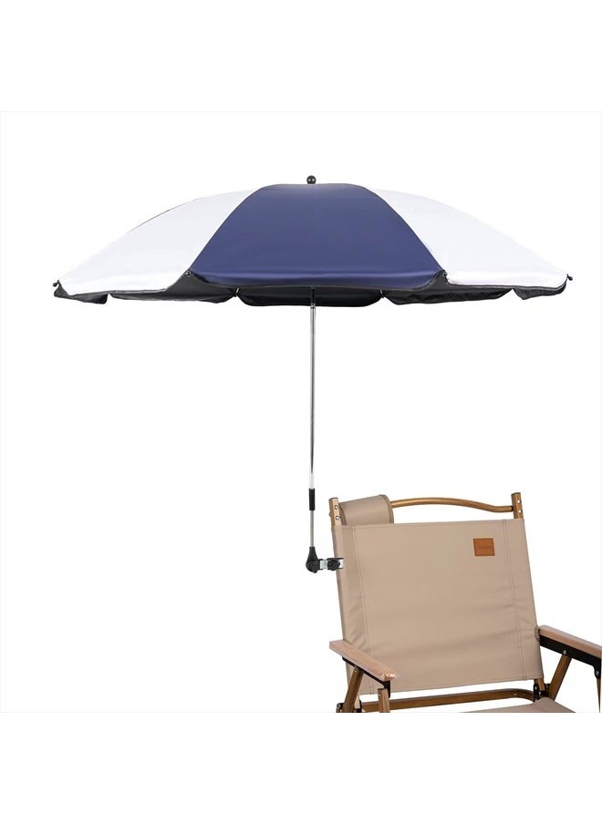 GRANDMEI - Chair Umbrella with Clamp,46 inches UPF 50+ Clip on Parasol for Patio,Beach Chairs,Strollers,Wheelchairs,Golf Carts (White/Blue) - Image 1