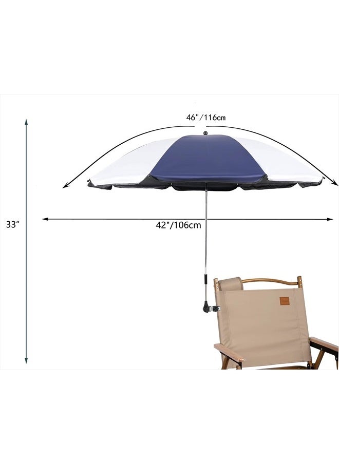 GRANDMEI - Chair Umbrella with Clamp,46 inches UPF 50+ Clip on Parasol for Patio,Beach Chairs,Strollers,Wheelchairs,Golf Carts (White/Blue) - Image 1