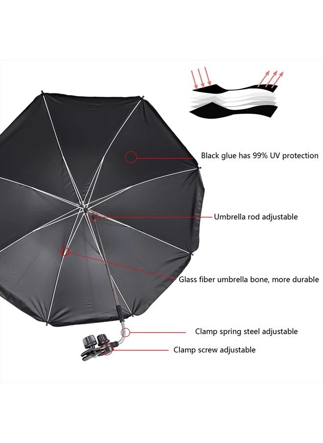 GRANDMEI - Chair Umbrella with Clamp,46 inches UPF 50+ Clip on Parasol for Patio,Beach Chairs,Strollers,Wheelchairs,Golf Carts (White/Blue) - Image 1