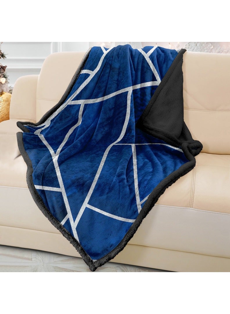 RIZARIES Soft Navy Silver Sofa Blanket Throw