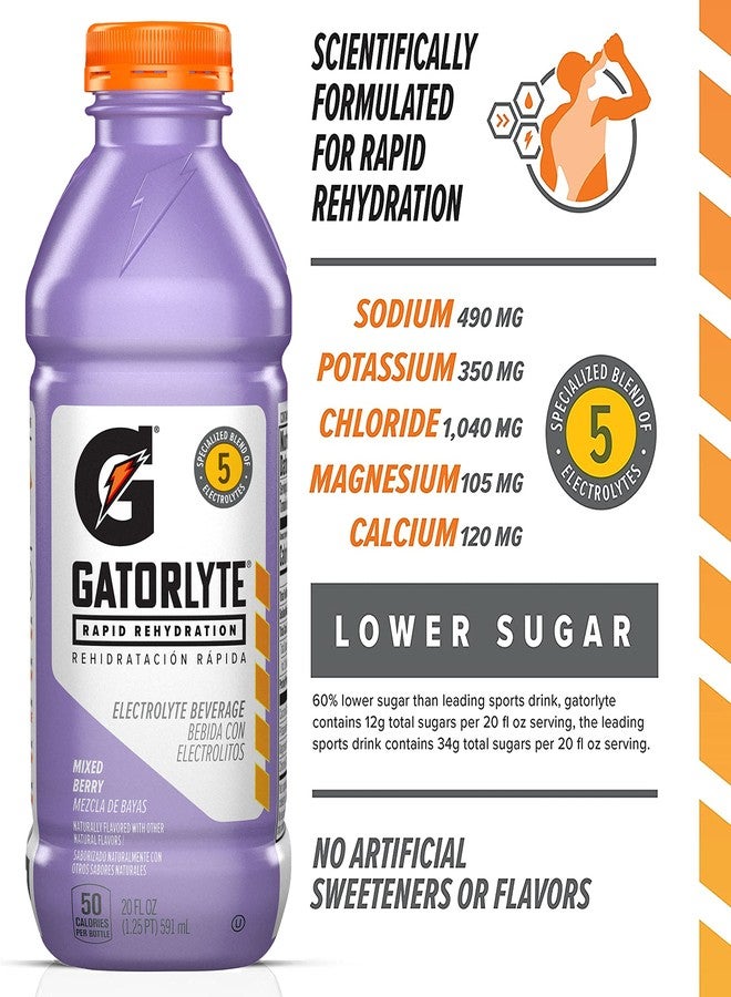 Gatorade Gatorlyte Rapid Rehydration Electrolyte Beverage, Mixed Berry, 20oz Bottle - Image 2