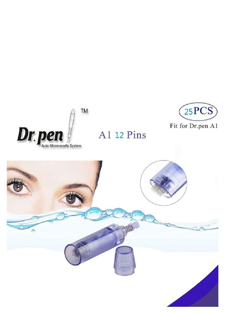 25-Piece 12 Pins Replacement Cartridges Disposable Needles Compatible with Derma Pen A1