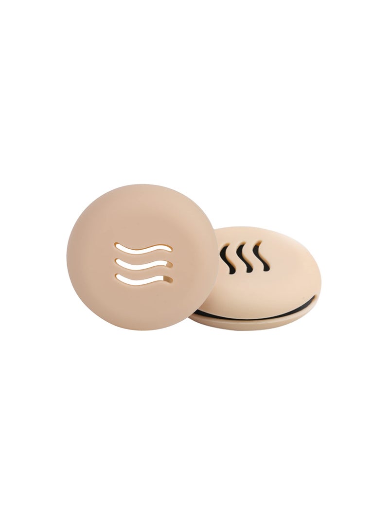 Double-Sided Breathable Silicone Makeup Sponge Holder Case for Travel & Home, Shatterproof & Reusable Makeup Puff Storage, Easy Carry, Khaki (Set of 2) - Image 1