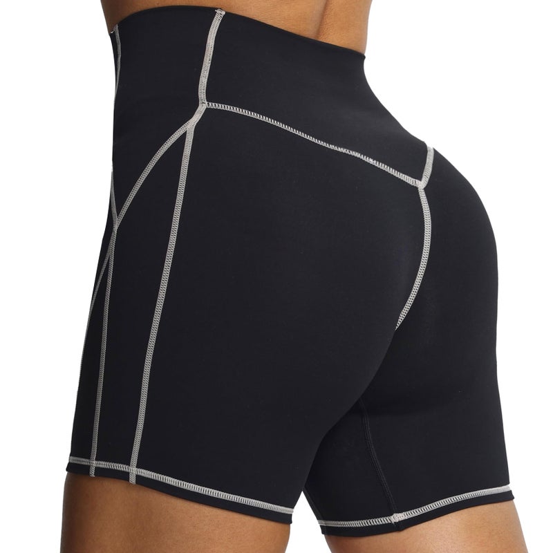 Aoxjox Lexi Lined Workout Biker Shorts for Women Tummy Control High Waisted Exercise Athletic Gym Running Yoga Short 6 Black and White Small