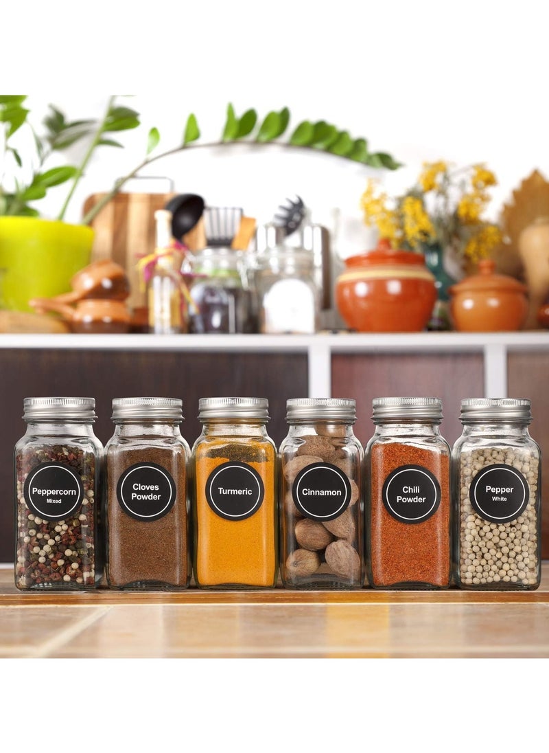 Generic - 24 Pcs Glass Spice Jars with Labels - 4oz Empty Square Spice Bottles Containers, Condiment Pot, Shaker Lids and Airtight Metal Caps - Silicone Collapsible Funnel - Image 1
