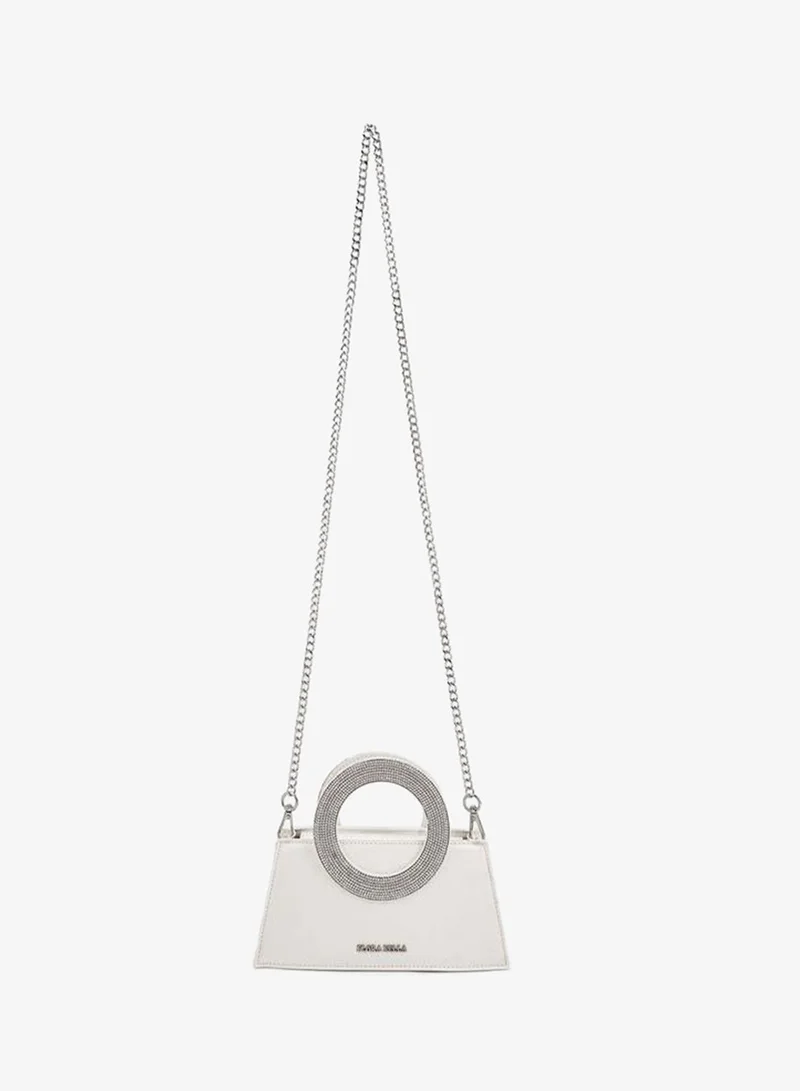 Flora Bella By Shoexpress CREAM DIAMANTE  HANDLE BAG WITH DETACHABLE SHOULDER CHAIN STRAP for Women | Best Price UAE