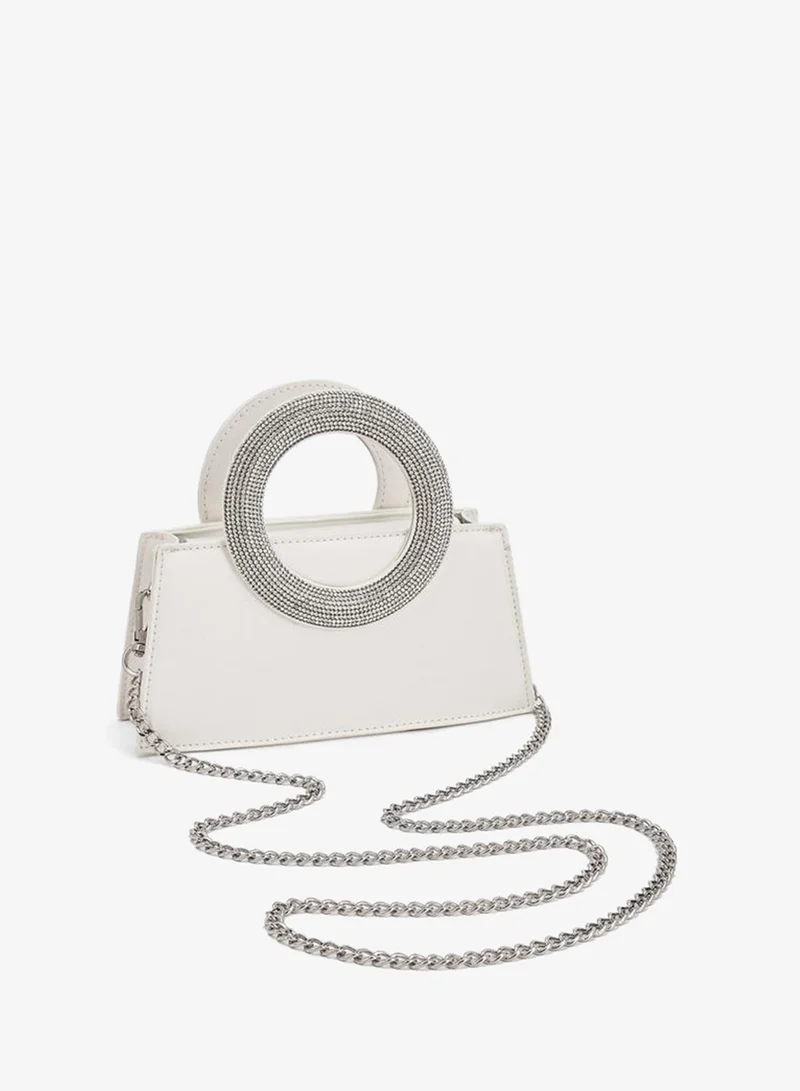 Flora Bella By Shoexpress CREAM DIAMANTE  HANDLE BAG WITH DETACHABLE SHOULDER CHAIN STRAP for Women | Best Price UAE
