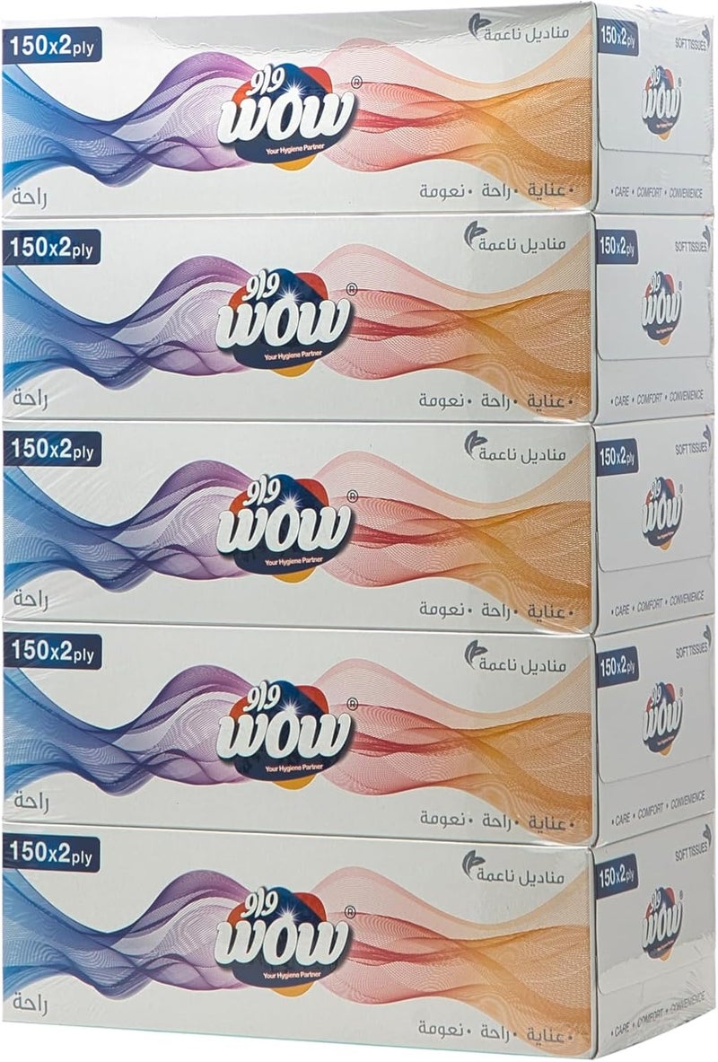 WOW Facial Comfort 150 x 2 Ply Tissue - 5-Box