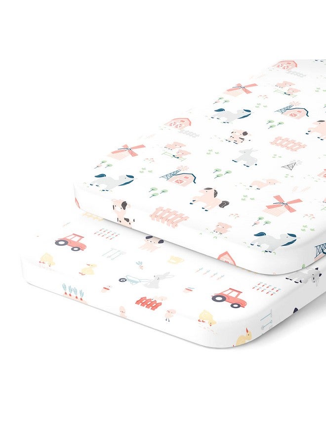 Joey + Joan أغطية مهد مناسبة 18 × 36 بوصة - ناعمة جداً 100% قطن جيرسي - حيوانات المزرعة - عبوة من 2 - Image 1