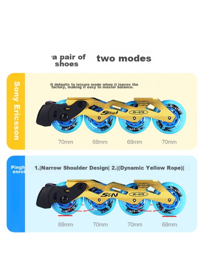 M-cro Inline Skates For Children, Boys And Girls, Hard Shell, Flat Pattern, Micro Straight-arrangement Roller Skates, S6n Blue Set, Size S - Image 3