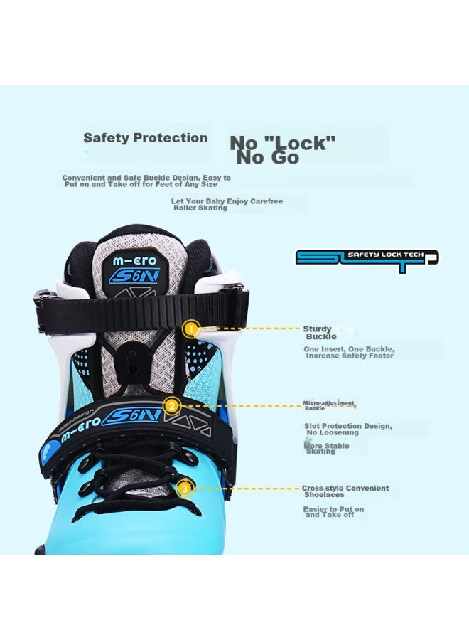 M-cro Inline Skates For Children, Boys And Girls, Hard Shell, Flat Pattern, Micro Straight-arrangement Roller Skates, S6n Blue Set, Size S - Image 2