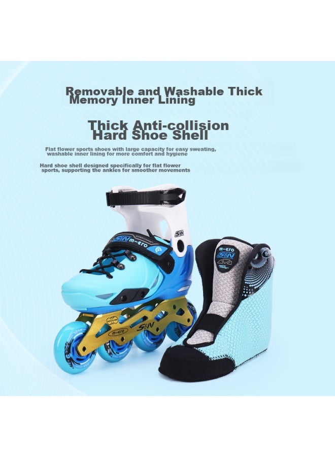 M-cro Inline Skates For Children, Boys And Girls, Hard Shell, Flat Pattern, Micro Straight-arrangement Roller Skates, S6n Blue Set, Size S - Image 1