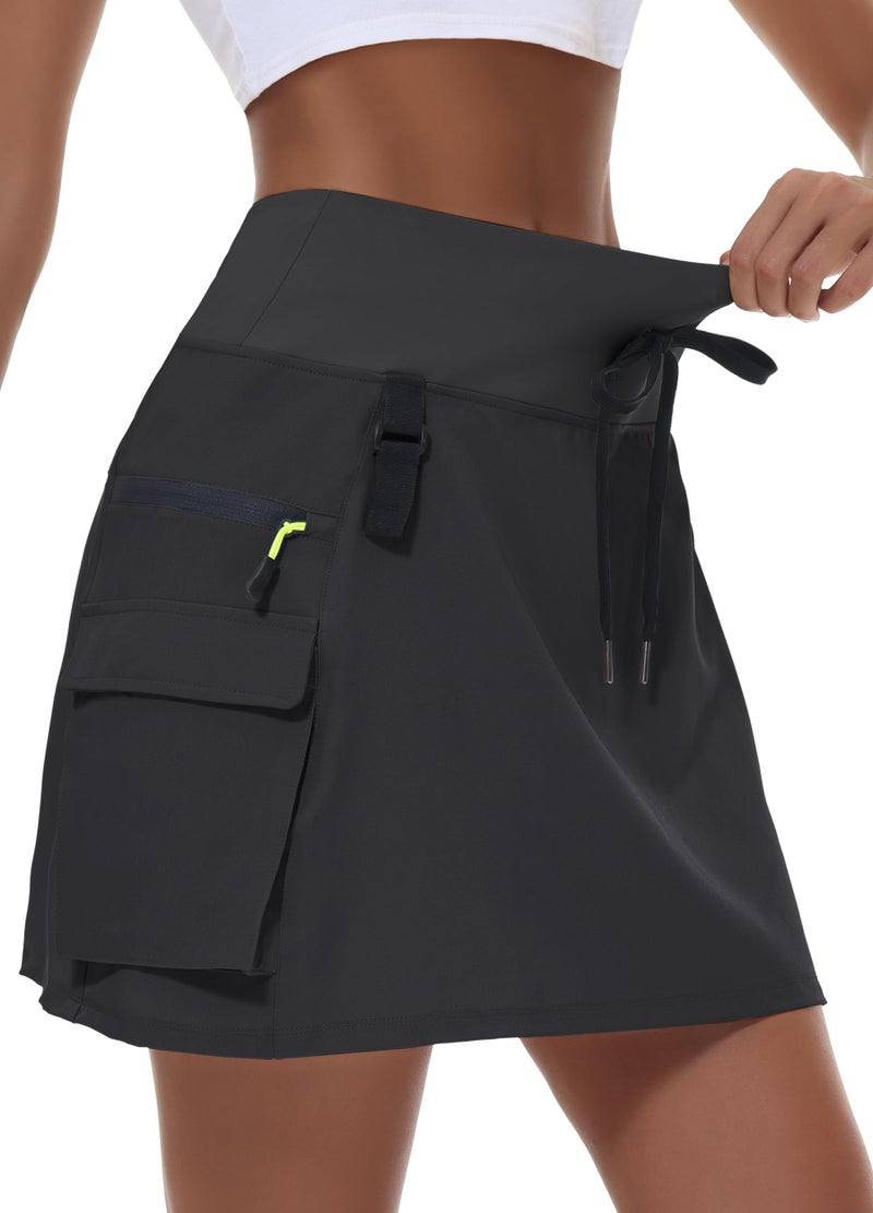MIVEI Skorts for Woman - Hiking Cargo Skorts with Zipper Pockets, High Waisted Quick Dry Golf Workout, Dressy Casual Black - Image 1