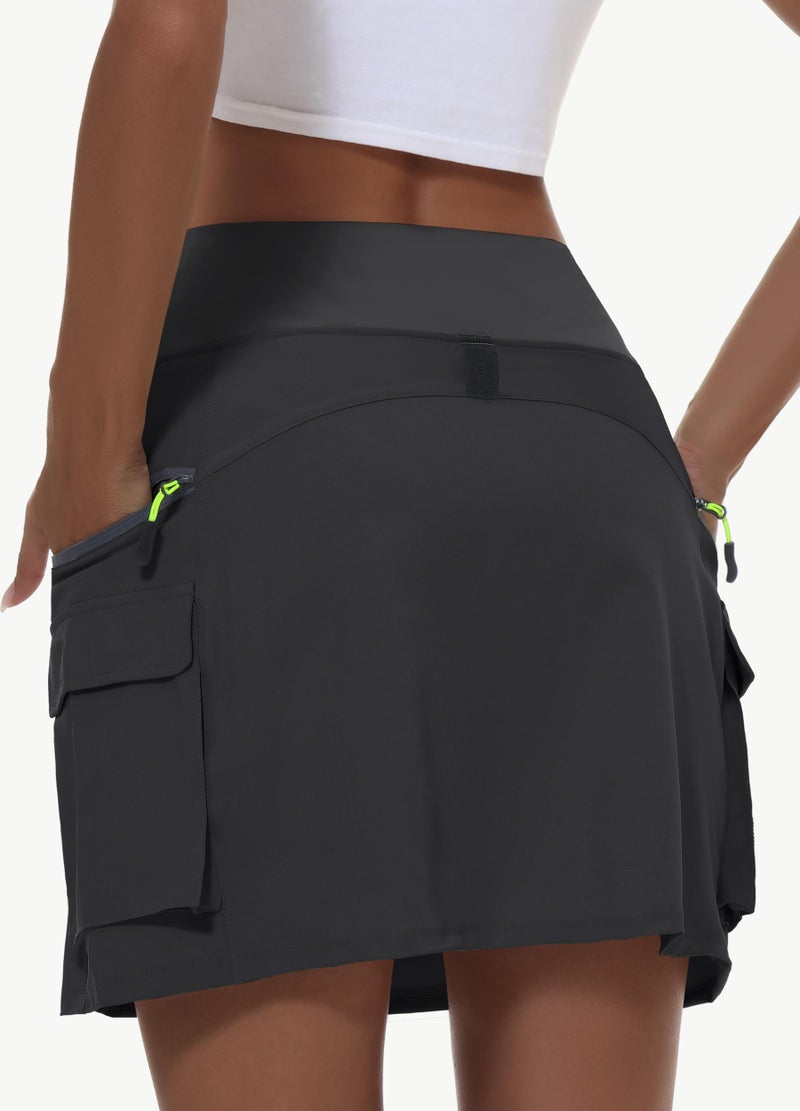 MIVEI Skorts for Woman - Hiking Cargo Skorts with Zipper Pockets, High Waisted Quick Dry Golf Workout, Dressy Casual Black - Image 2
