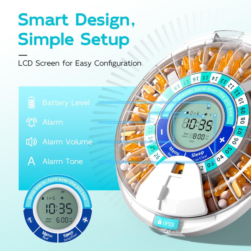 Daviky Automatic Pill Dispenser for Elderly with Alarm, 28-Day Electronic Locked Pill Box, Sound & Light Reminders for Medication, Vitamins, and Supplements - Image 4
