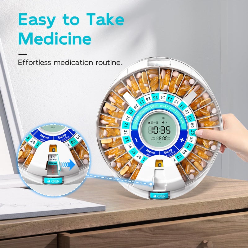 Daviky Automatic Pill Dispenser for Elderly with Alarm, 28-Day Electronic Locked Pill Box, Sound & Light Reminders for Medication, Vitamins, and Supplements - Image 3