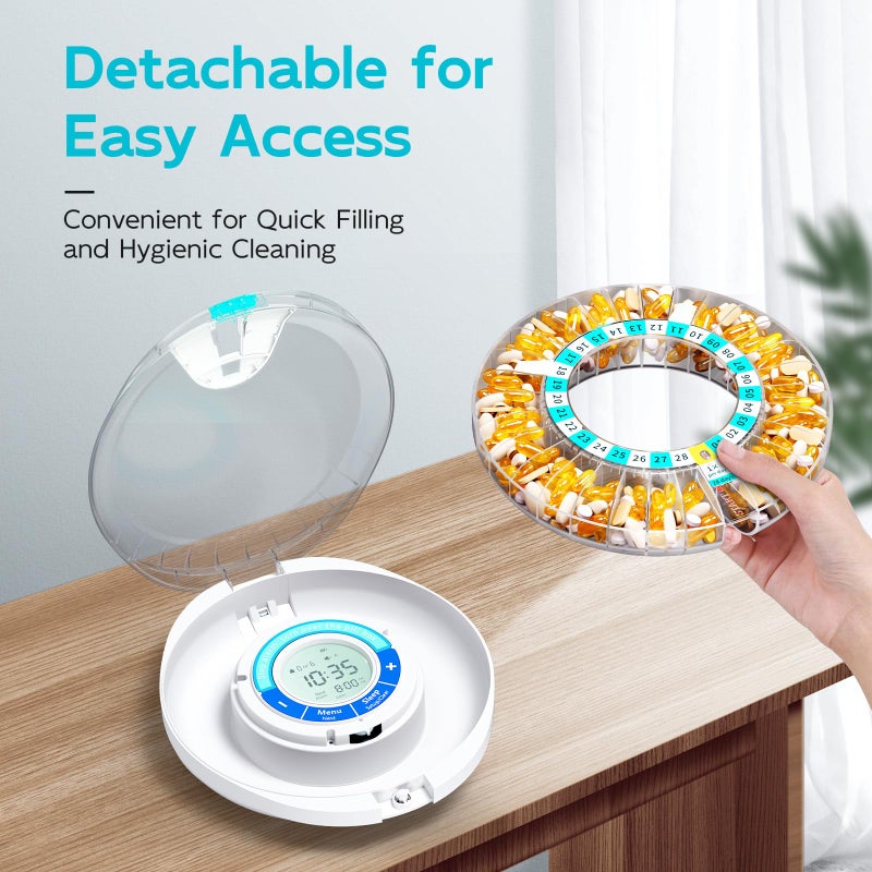 Daviky Automatic Pill Dispenser for Elderly with Alarm, 28-Day Electronic Locked Pill Box, Sound & Light Reminders for Medication, Vitamins, and Supplements - Image 5