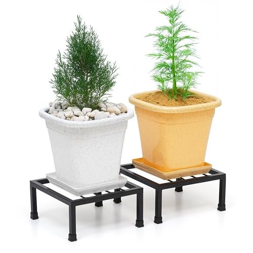 Livzing Flower Pot Stand - Outdoor Indoor Garden Metal Potted Plant Pot Holder – Balcony Display Planter Shelf Rack – Pack Of 2 – Black - Image 1