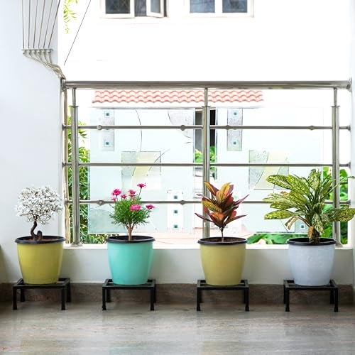 Livzing Flower Pot Stand - Outdoor Indoor Garden Metal Potted Plant Pot Holder – Balcony Display Planter Shelf Rack – Pack Of 2 – Black - Image 5