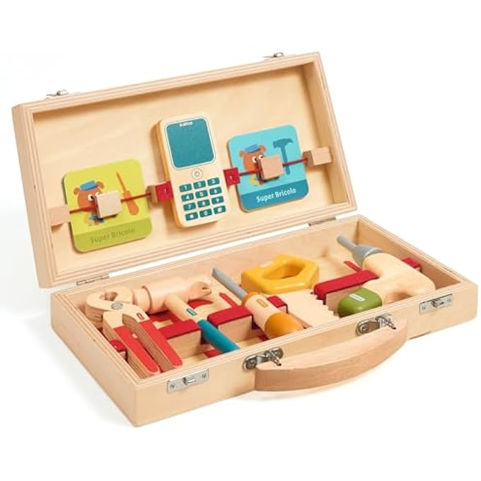 SUPER BRICOLO WOODEN ROLE PLAY TOOLBOX - Image 1