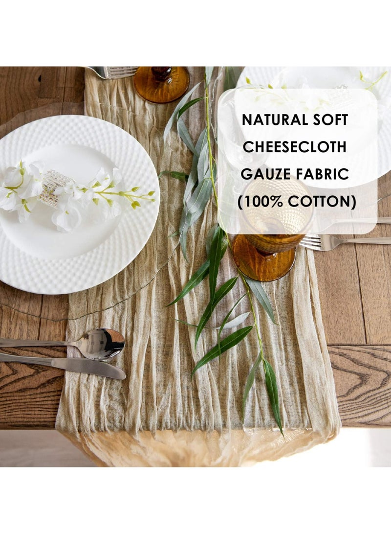 كيلا مفرش مائدة من قماش الجبن باللون البيج 400 سم مفرش مائدة طويل من قماش الجبن الشاش البوهيمي - Image 3