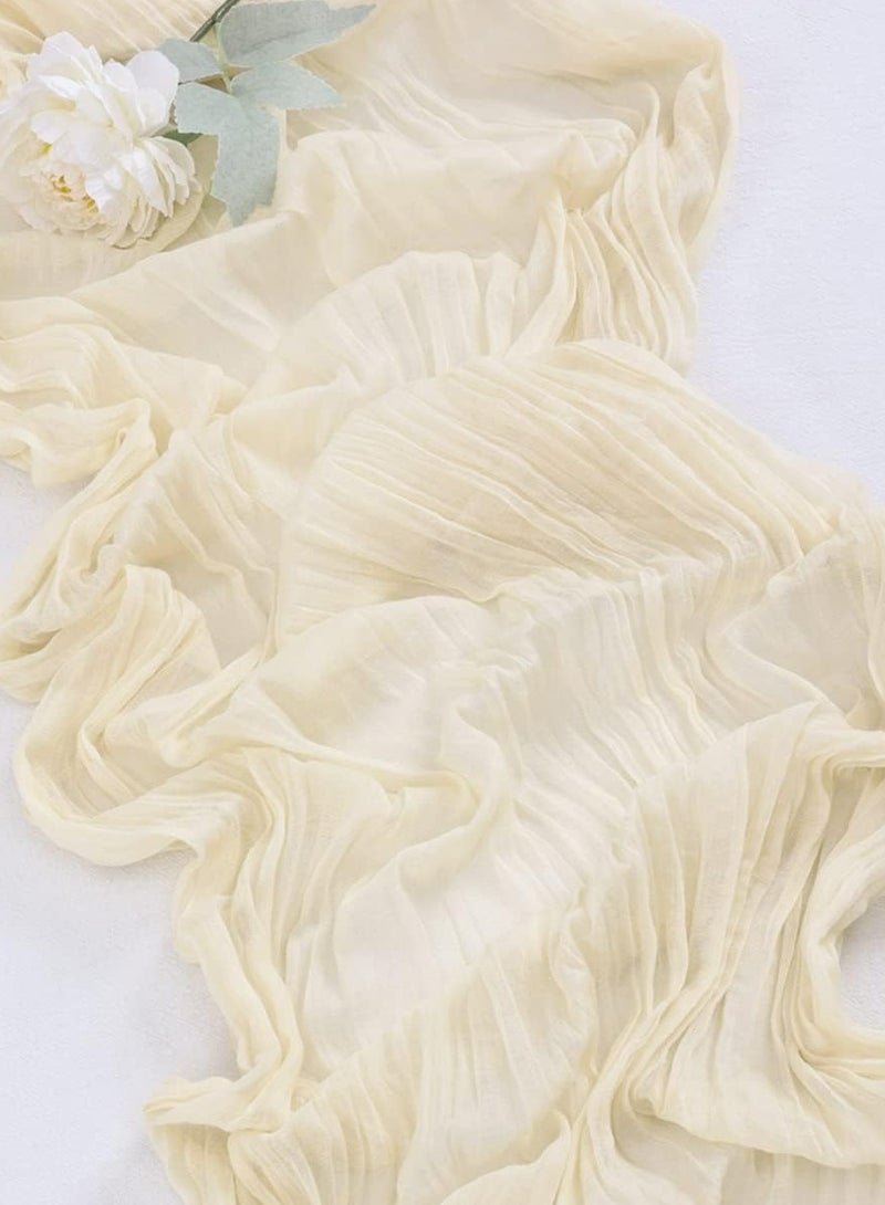 كيلا مفرش مائدة من قماش الجبن باللون البيج 400 سم مفرش مائدة طويل من قماش الجبن الشاش البوهيمي - Image 4