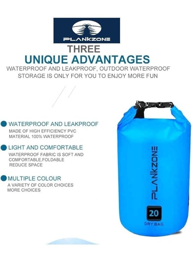 Plankzone Waterproof Dry Bag Roll Top Compression Sack, 20L, Blue, Lightweight Foldable with Floating Waterproof Phone Pouch for Kayaking, Beach, Rafting, Boating, Hiking, Camping, Fishing - Image 3