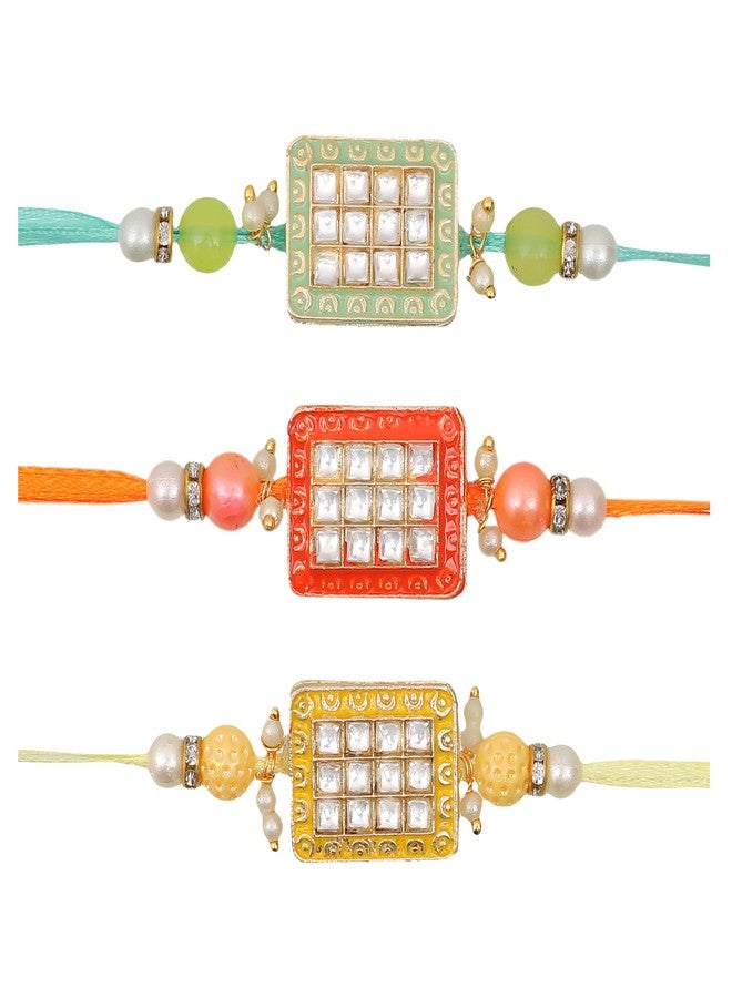 Vientiq Multicolor Stone Thread Rakhi Combo Set of 3 for Brother Designer Rakhi for Rakshabandhan with Roli Chawal - Image 4