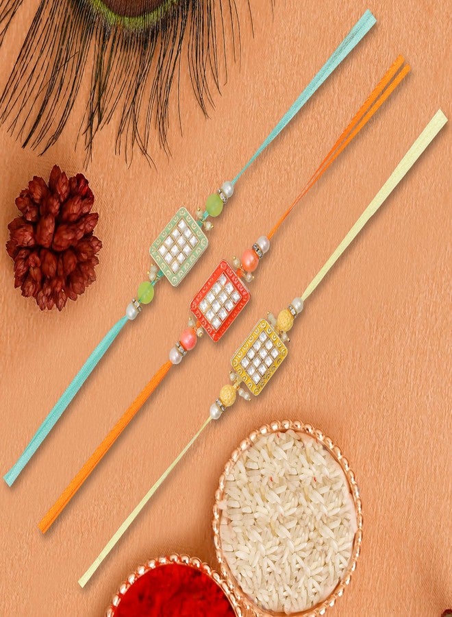 Vientiq Multicolor Stone Thread Rakhi Combo Set of 3 for Brother Designer Rakhi for Rakshabandhan with Roli Chawal - Image 3