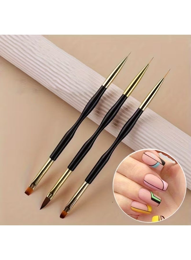 Rozino 3pcs Dual-Tip Nail Art Brush Set, Ultra-Fine Carving & Lining, Professional Gel Polish Tool - Image 1
