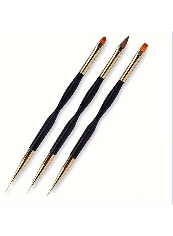 Rozino 3pcs Dual-Tip Nail Art Brush Set, Ultra-Fine Carving & Lining, Professional Gel Polish Tool - Image 4