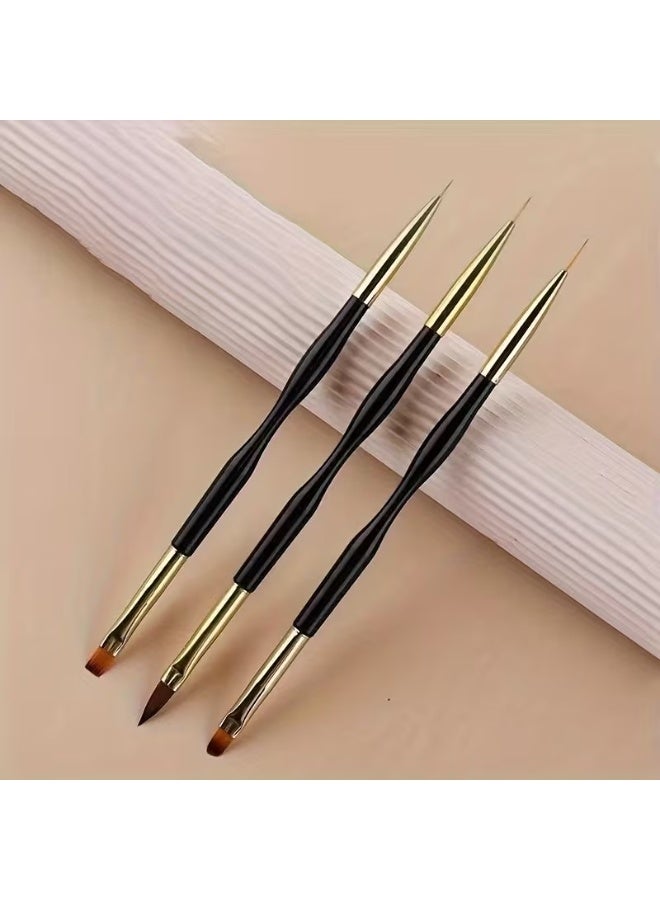 Rozino 3pcs Dual-Tip Nail Art Brush Set, Ultra-Fine Carving & Lining, Professional Gel Polish Tool - Image 3