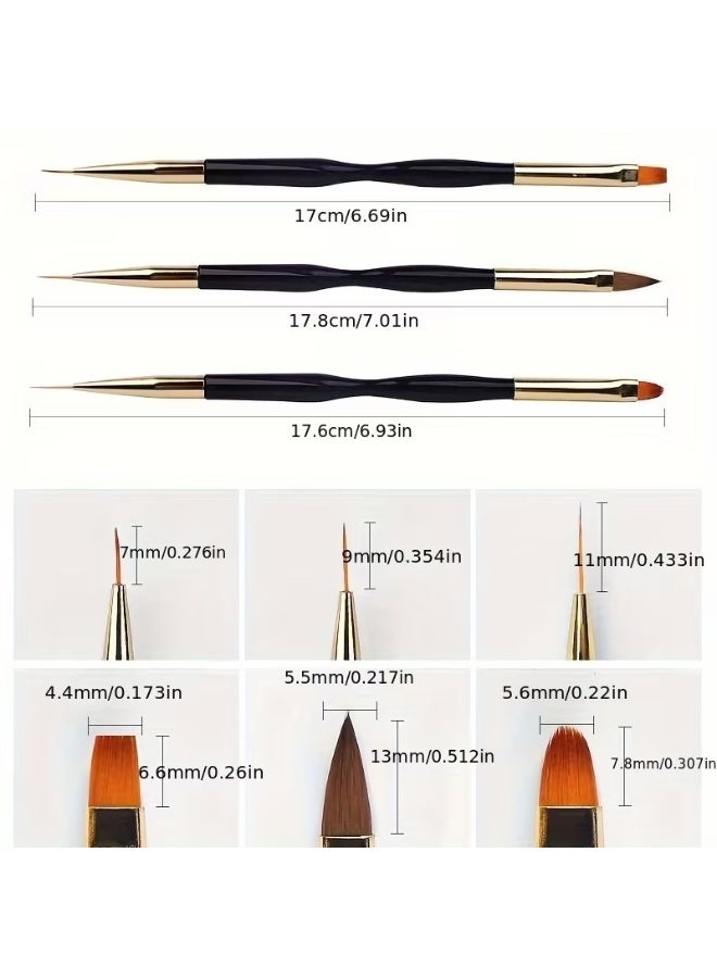 Rozino 3pcs Dual-Tip Nail Art Brush Set, Ultra-Fine Carving & Lining, Professional Gel Polish Tool - Image 2