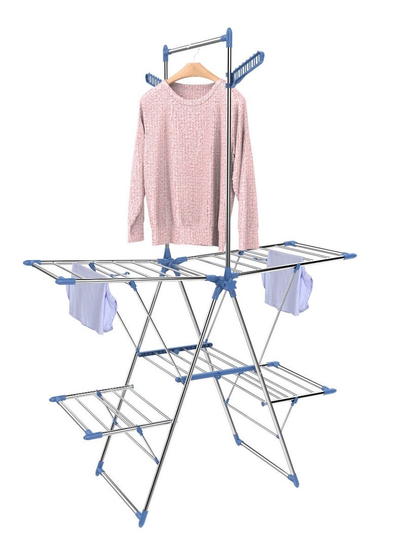 ليبيرتي حامل تجفيف ملابس من الفولاذ المقاوم للصدأ من ليبرتي بتصميم مجنح - حامل غسيل متعدد الطبقات قابل لتعديل الارتفاع (الموديل 127906E) - Image 1