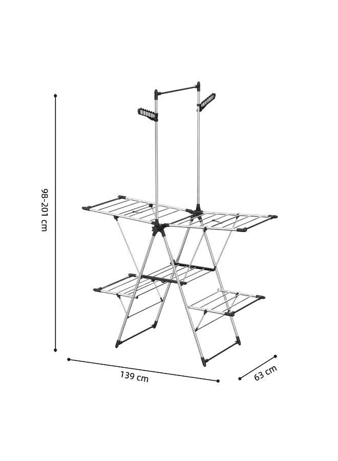 ليبيرتي حامل تجفيف ملابس من الفولاذ المقاوم للصدأ من ليبرتي بتصميم مجنح - حامل غسيل متعدد الطبقات قابل لتعديل الارتفاع (الموديل 127906E) - Image 3